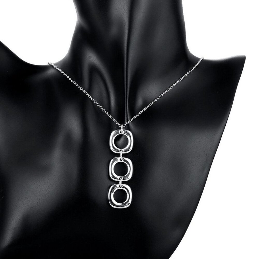 Leanna Geo Retro Open Square Trio Drop Sterling Silver Necklace Gift Boxed - Picture 4 of 10